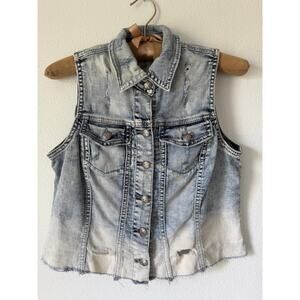 Silver Jeans Co. Denim Acid Wash Trucker Vest Blue Jean Grunge Y2K Size Small